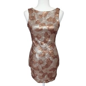 Blush Tan Brown Metallic Open Back Sequin Mini Dress Size Small